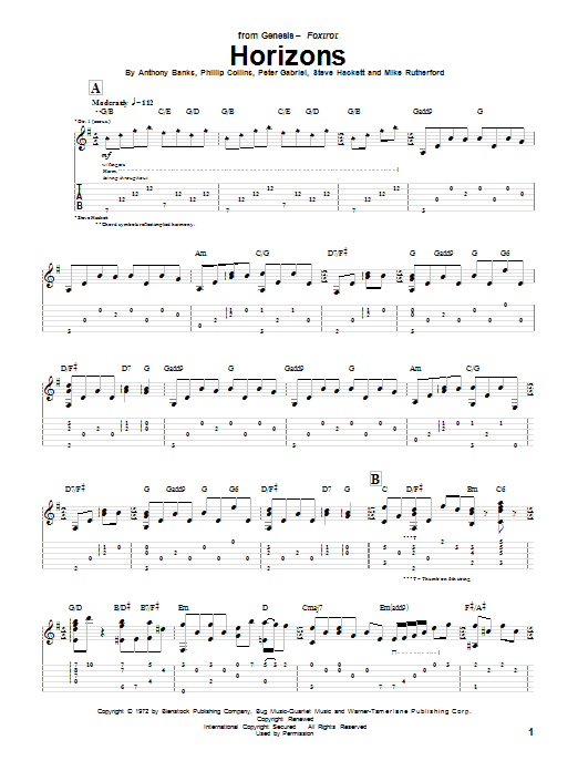 Genesis Horizons sheet music notes and chords arranged for Guitar Lead Sheet