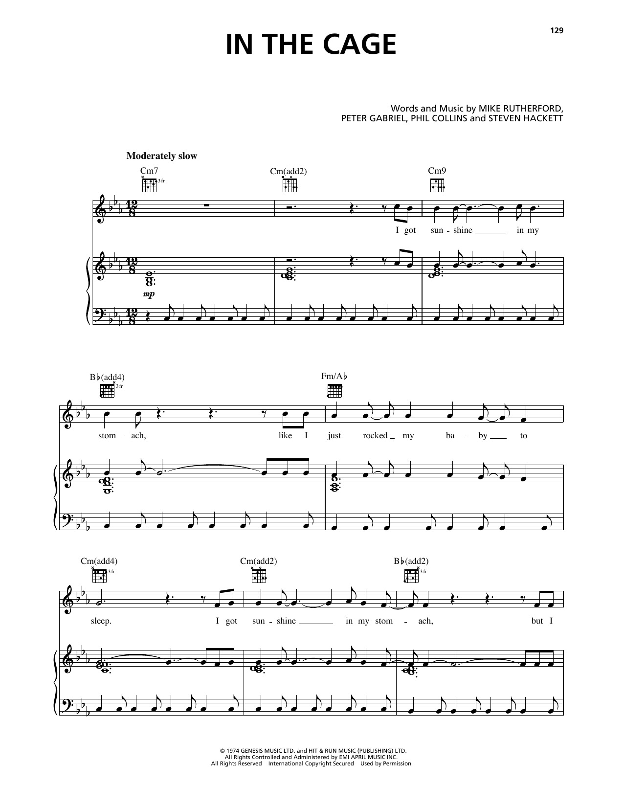 Genesis In The Cage sheet music notes and chords arranged for Piano, Vocal & Guitar Chords (Right-Hand Melody)