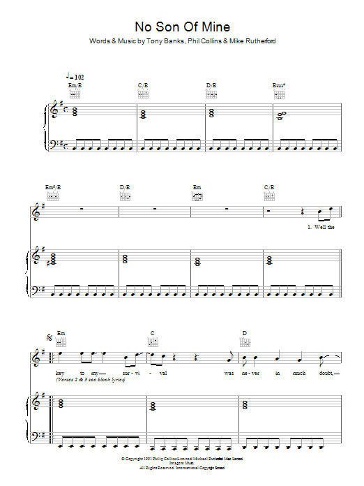 Genesis No Son Of Mine sheet music notes and chords arranged for Guitar Chords/Lyrics