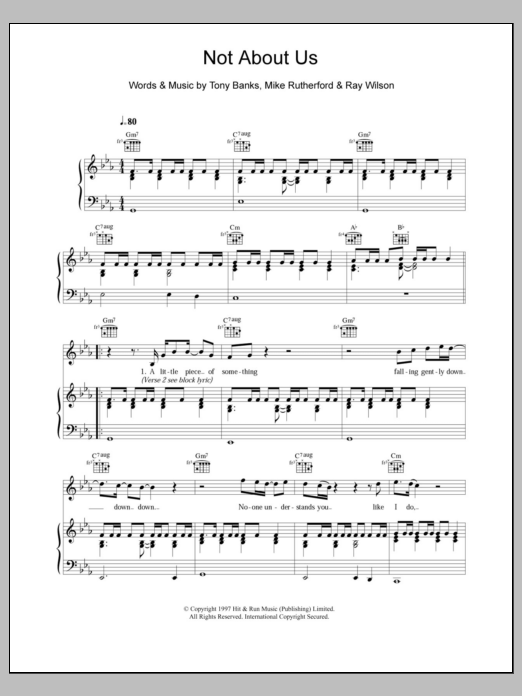 Genesis Not About Us sheet music notes and chords arranged for Piano, Vocal & Guitar Chords