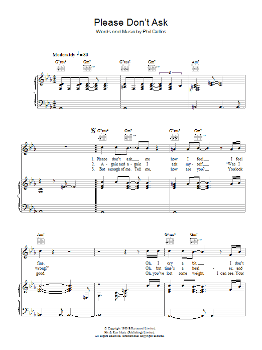 Genesis Please Don't Ask sheet music notes and chords arranged for Piano, Vocal & Guitar Chords