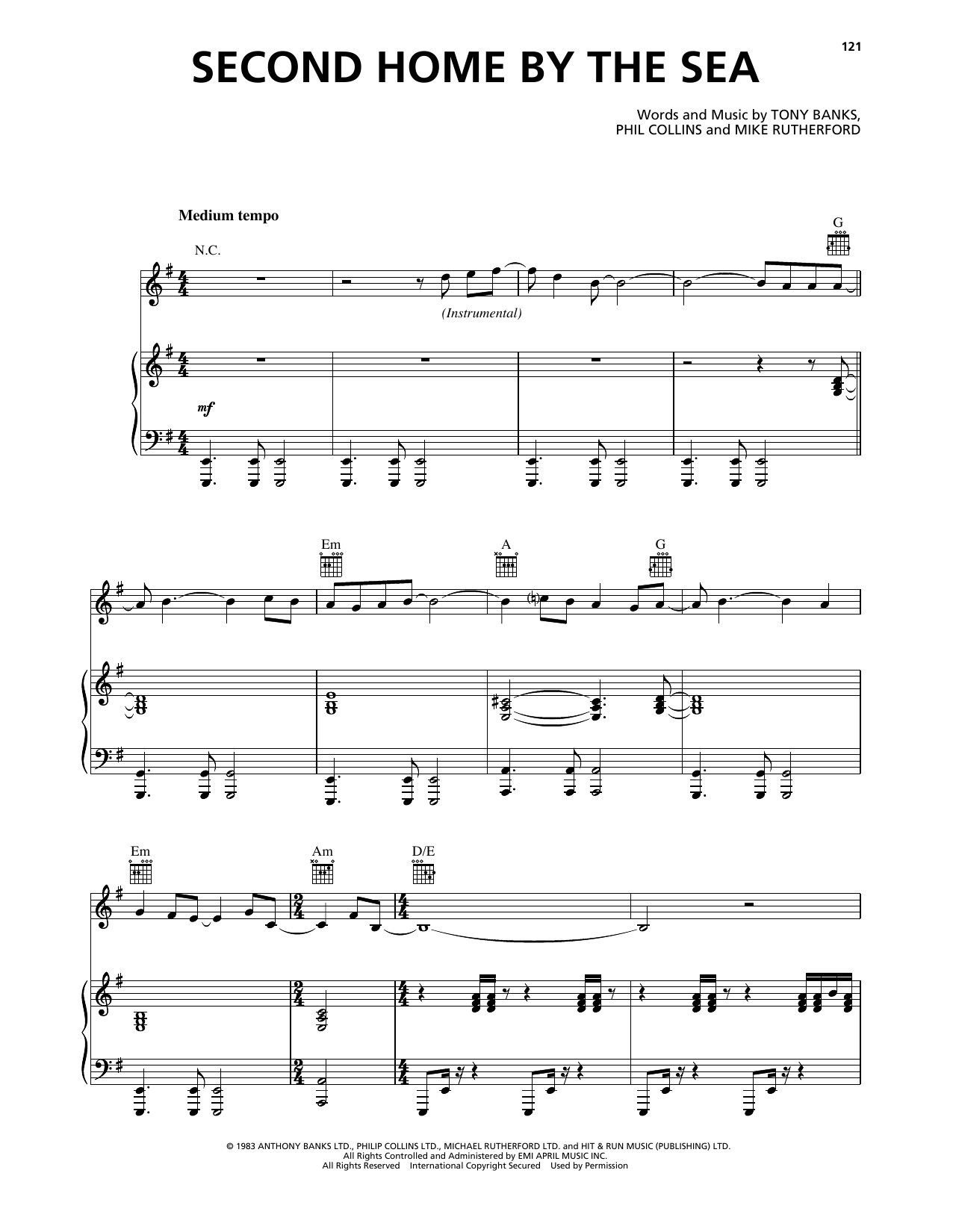 Genesis Second Home By The Sea sheet music notes and chords arranged for Piano, Vocal & Guitar Chords (Right-Hand Melody)