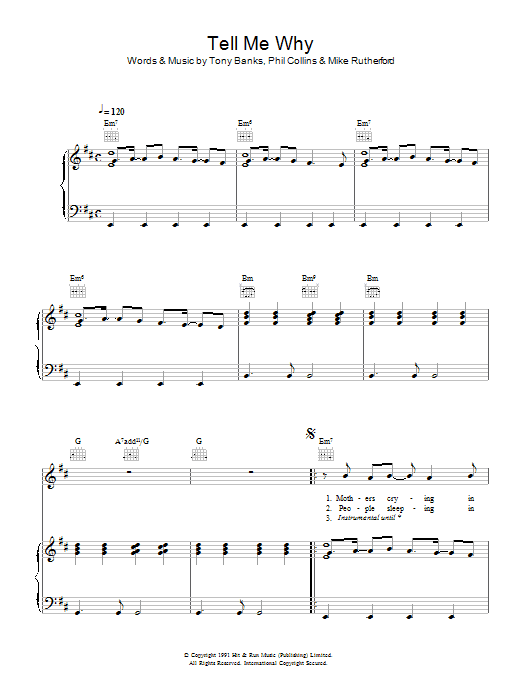 Genesis Tell Me Why sheet music notes and chords arranged for Piano, Vocal & Guitar Chords