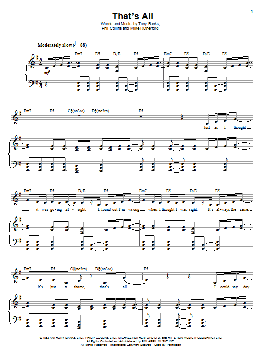 Genesis That's All sheet music notes and chords arranged for Guitar Tab