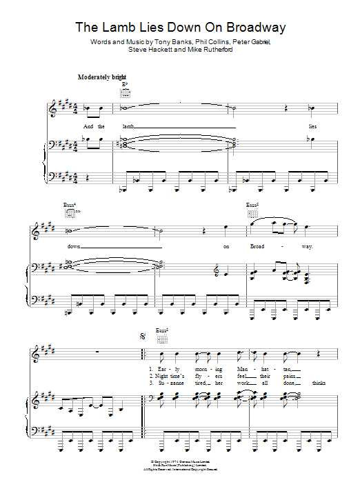 Genesis The Lamb Lies Down On Broadway sheet music notes and chords arranged for Guitar Tab