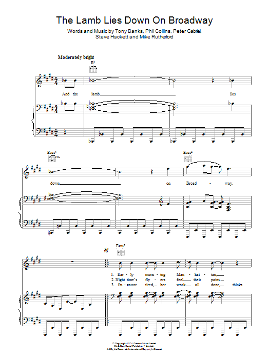Genesis The Lamb Lies Down On Broadway sheet music notes and chords arranged for Piano, Vocal & Guitar Chords (Right-Hand Melody)