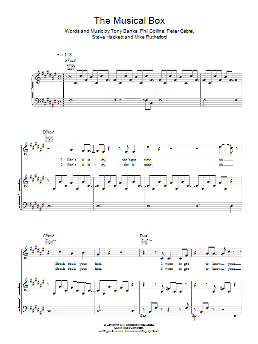Genesis The Musical Box sheet music notes and chords arranged for Piano, Vocal & Guitar Chords
