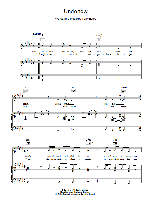 Genesis Undertow sheet music notes and chords arranged for Piano, Vocal & Guitar Chords