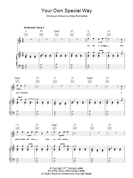 Genesis Your Own Special Way sheet music notes and chords arranged for Piano, Vocal & Guitar Chords