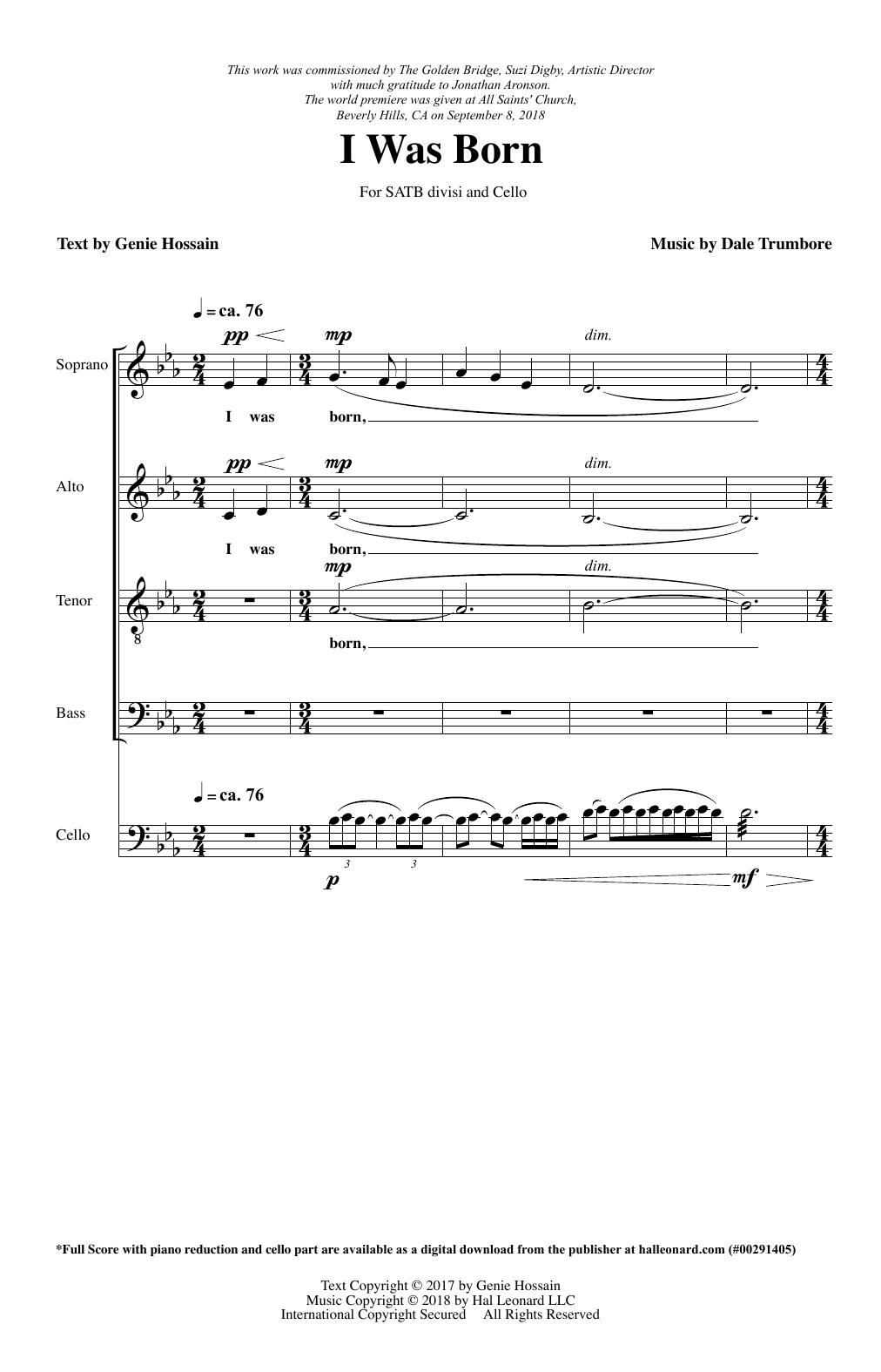 Genie Hossain & Dale Trumbore I Was Born sheet music notes and chords arranged for SATB Choir