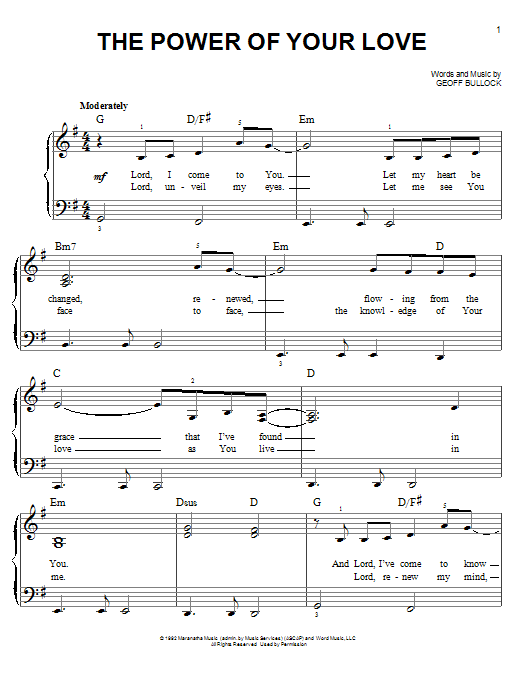 Geoff Bullock The Power Of Your Love sheet music notes and chords arranged for Easy Piano