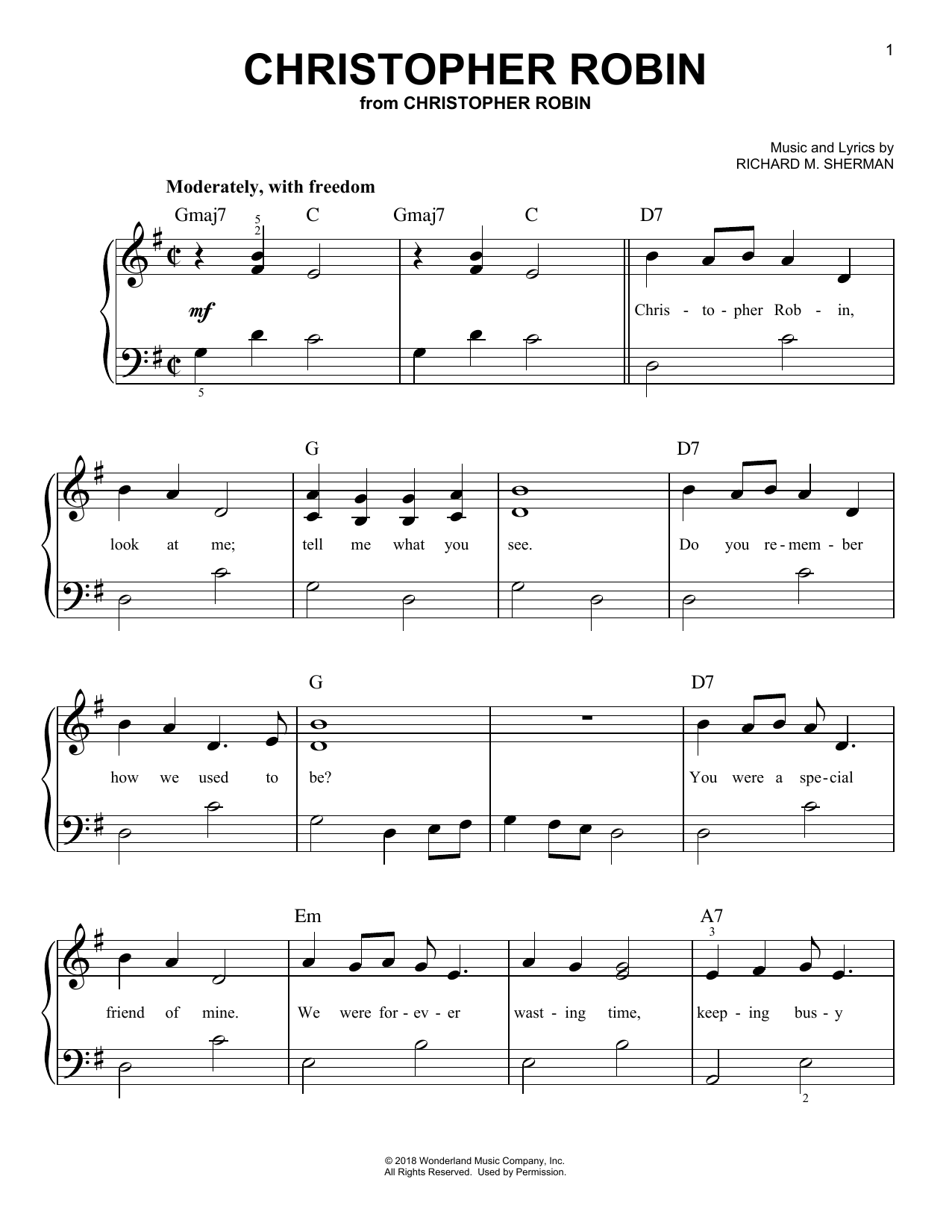 Geoff Zanelli & Jon Brion Christopher Robin (from Christopher Robin) sheet music notes and chords arranged for Piano, Vocal & Guitar Chords (Right-Hand Melody)