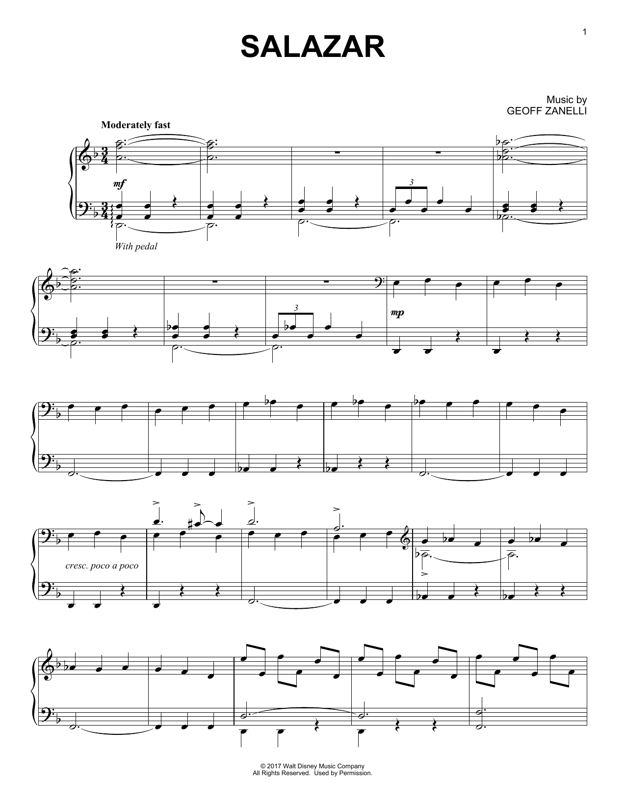 Geoff Zanelli Salazar sheet music notes and chords arranged for Piano Solo