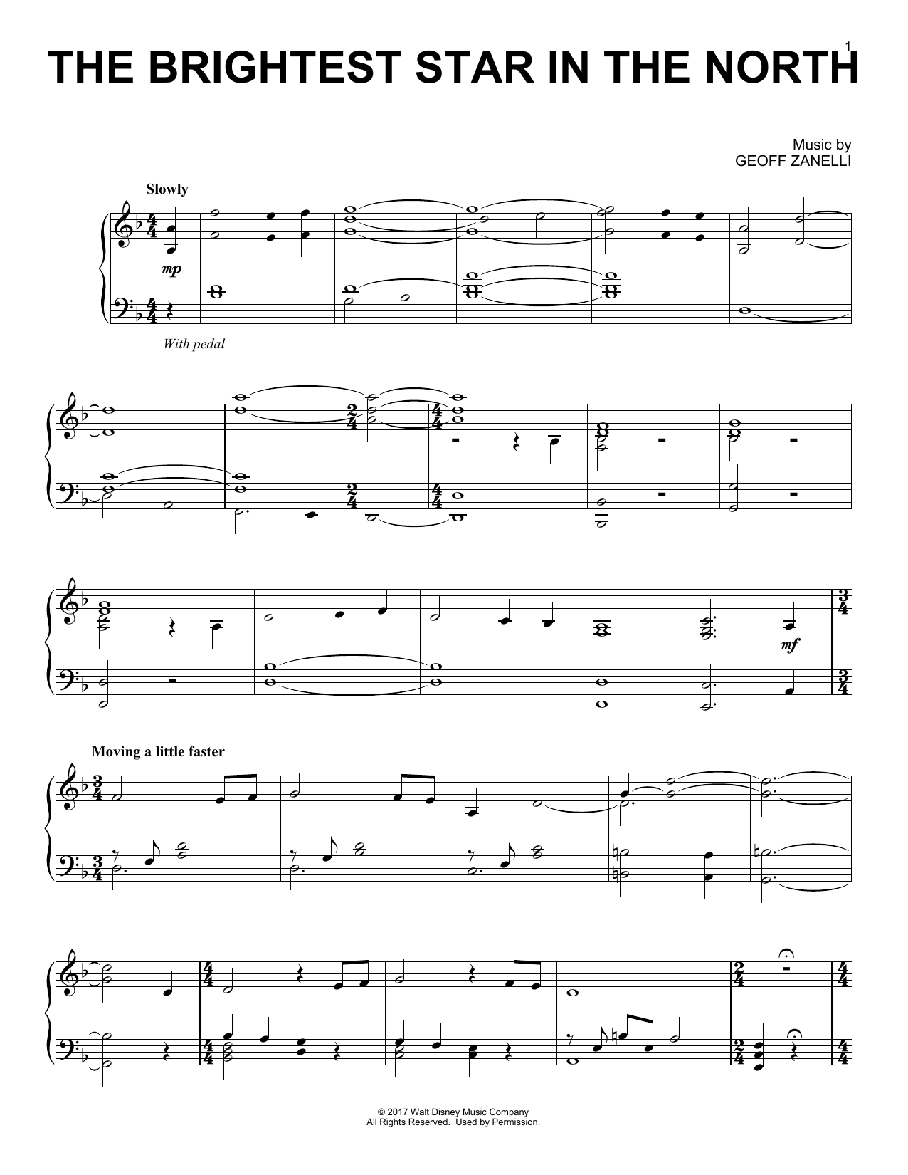 Geoff Zanelli The Brightest Star In The North sheet music notes and chords arranged for Piano Solo