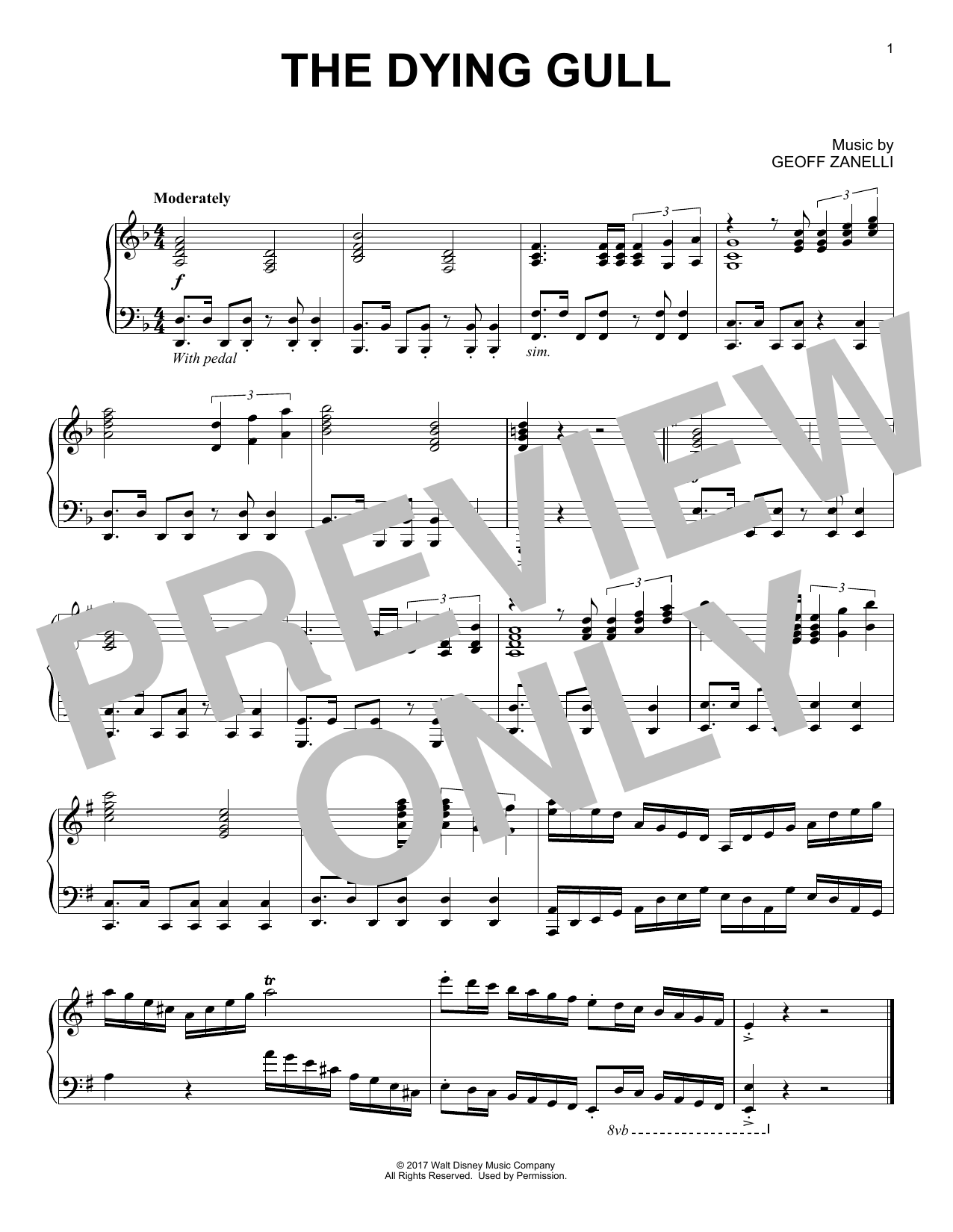 Geoff Zanelli The Dying Gull sheet music notes and chords arranged for Piano Solo