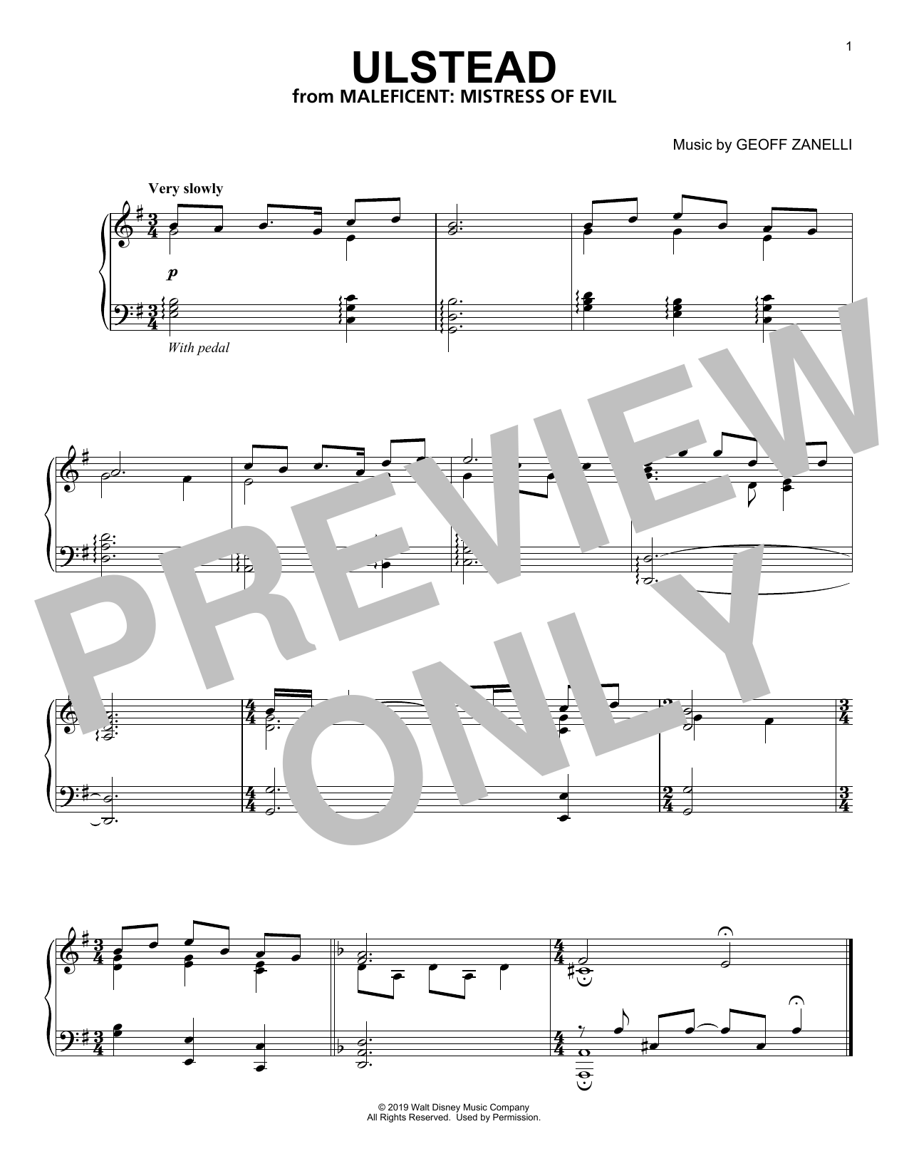 Geoff Zanelli Ulstead (from Disney's Maleficent: Mistress of Evil) sheet music notes and chords arranged for Piano Solo