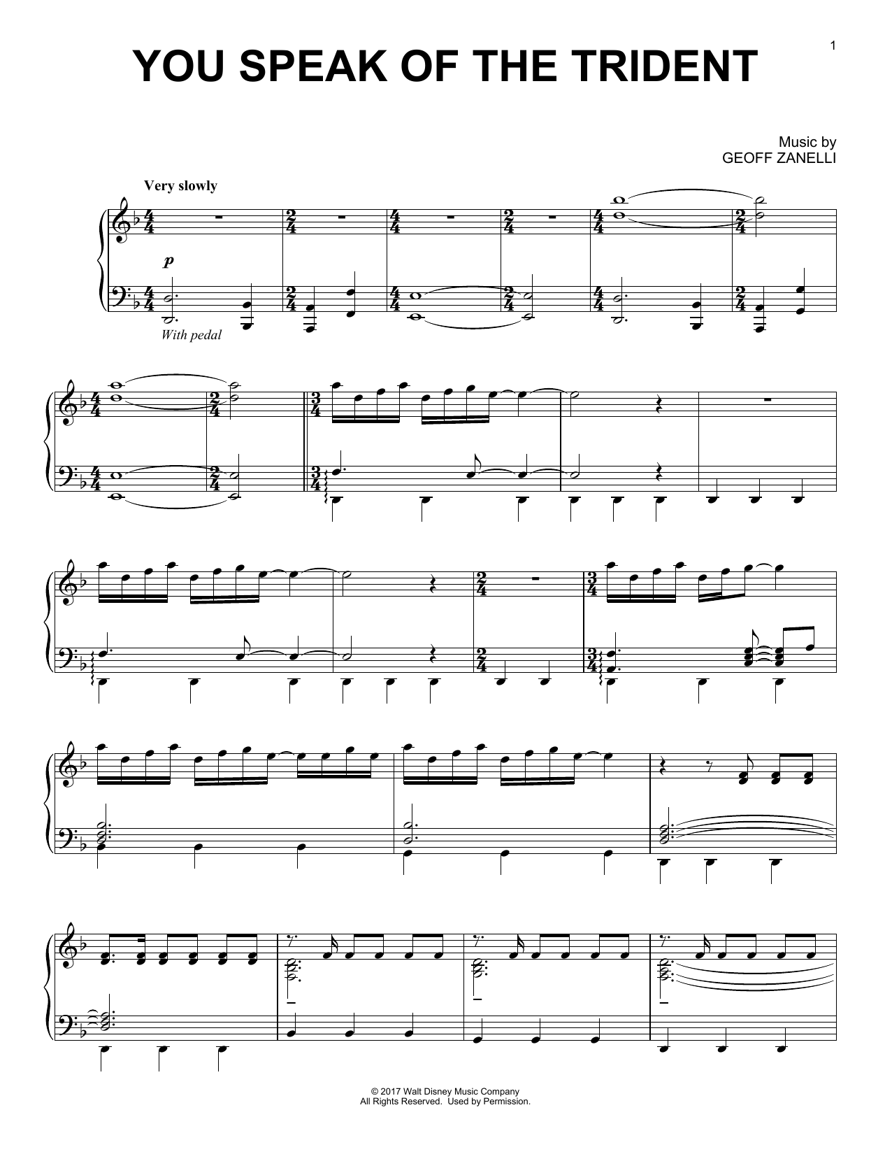 Geoff Zanelli You Speak Of The Trident sheet music notes and chords arranged for Piano Solo