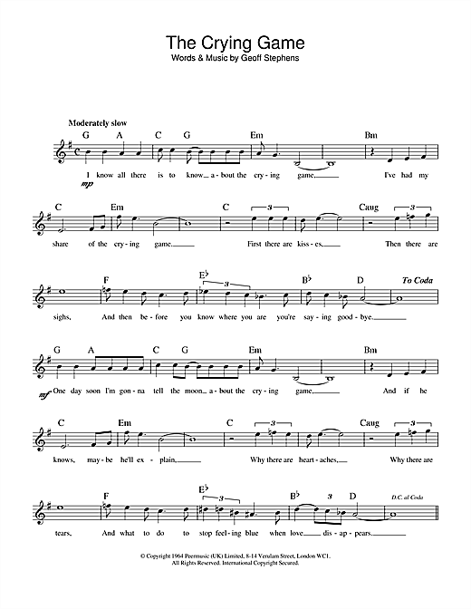 Geoff Stephens The Crying Game sheet music notes and chords. Download Printable PDF.