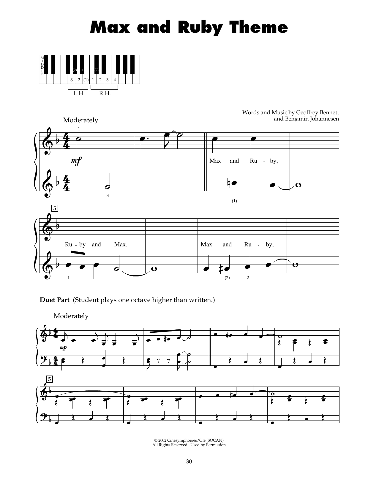 Geoffrey Bennett Max And Ruby Theme sheet music notes and chords arranged for 5-Finger Piano