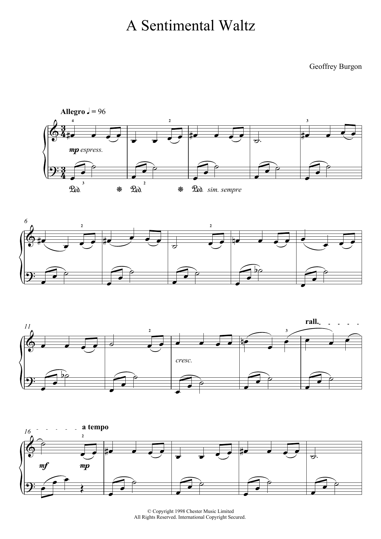 Geoffrey Burgon Sentimental Waltz (From 'Nine Easy Pieces For Piano') sheet music notes and chords arranged for Easy Piano