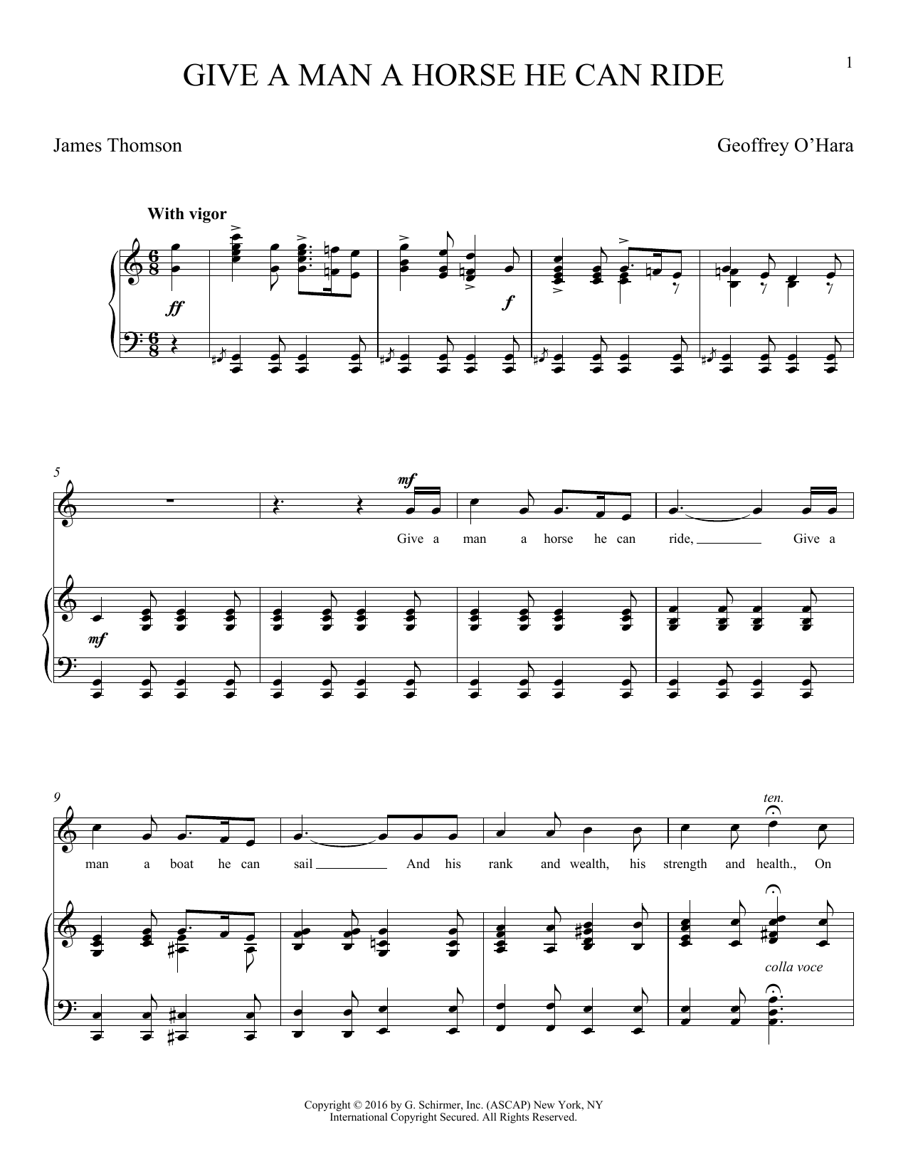 Geoffrey O'Hara Give A Man A Horse He Can Ride (O'Hara) sheet music notes and chords arranged for Piano & Vocal