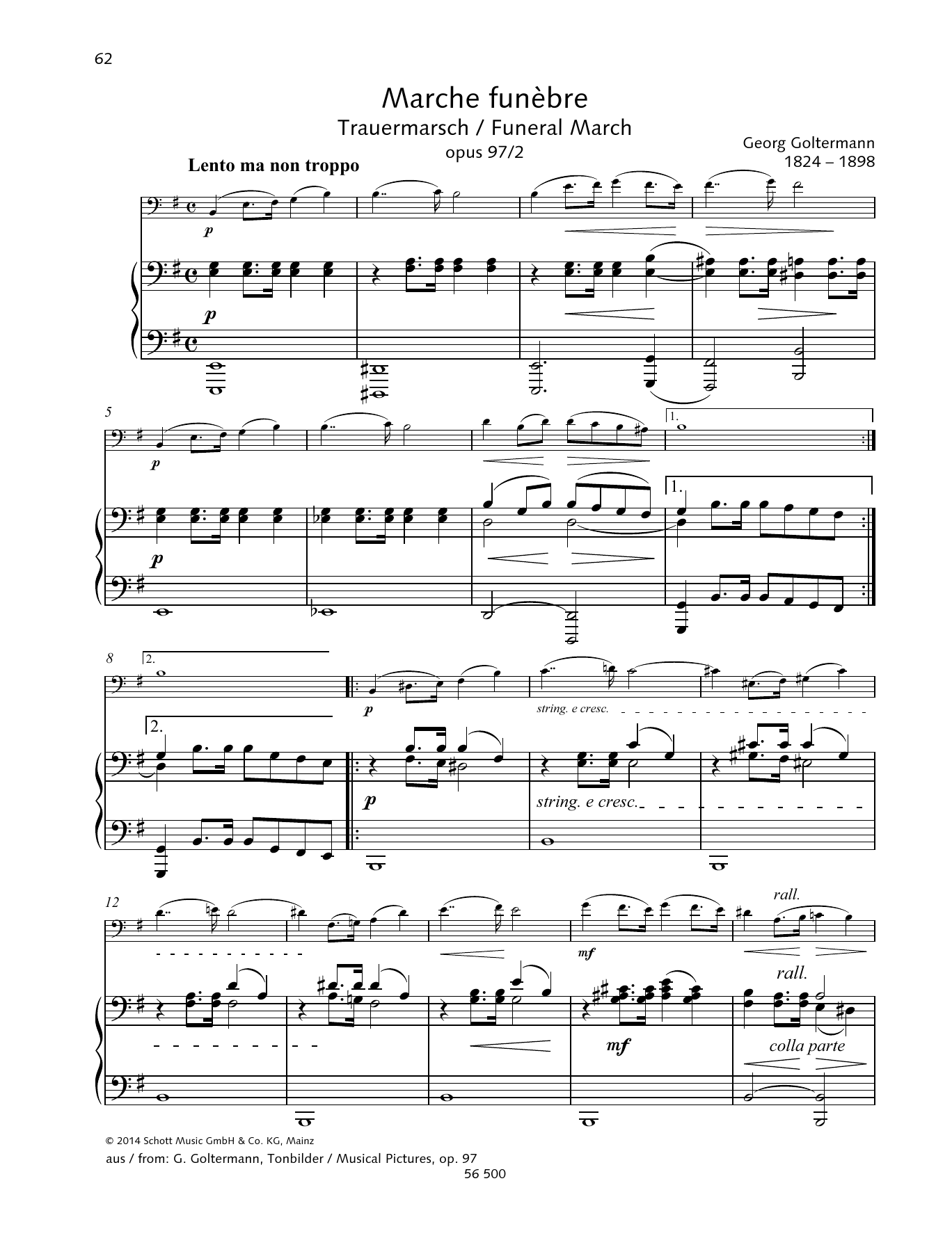 Georg Goltermann Marche Funebre sheet music notes and chords arranged for String Solo