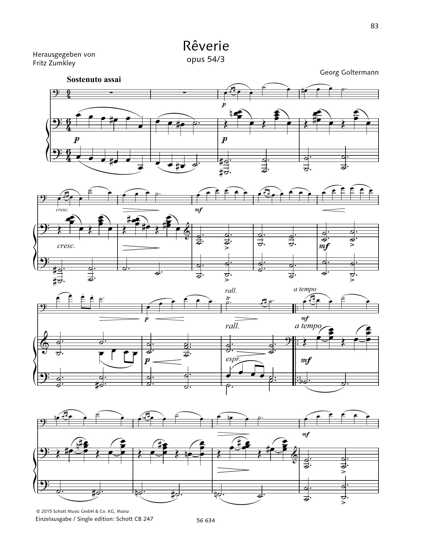 Georg Goltermann Reverie sheet music notes and chords arranged for String Solo
