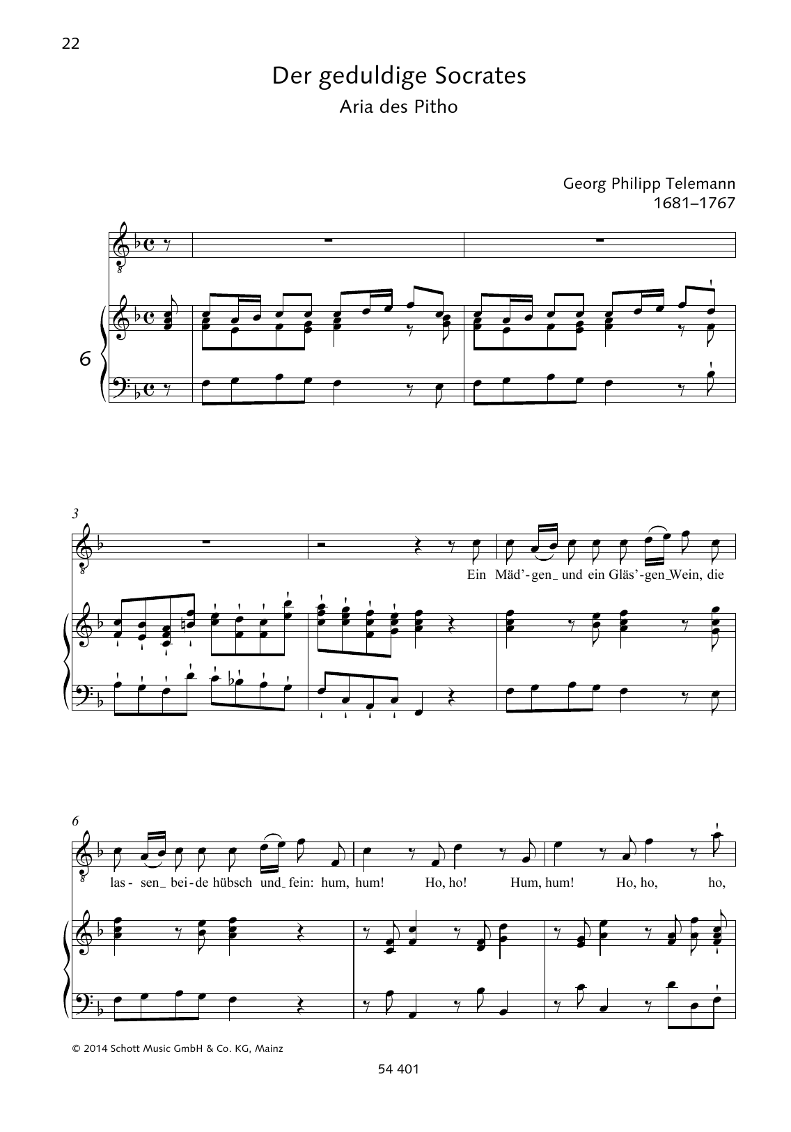Georg Philipp Telemann Ein Mäd'gen und ein Gläs'gen Wein sheet music notes and chords arranged for Piano & Vocal