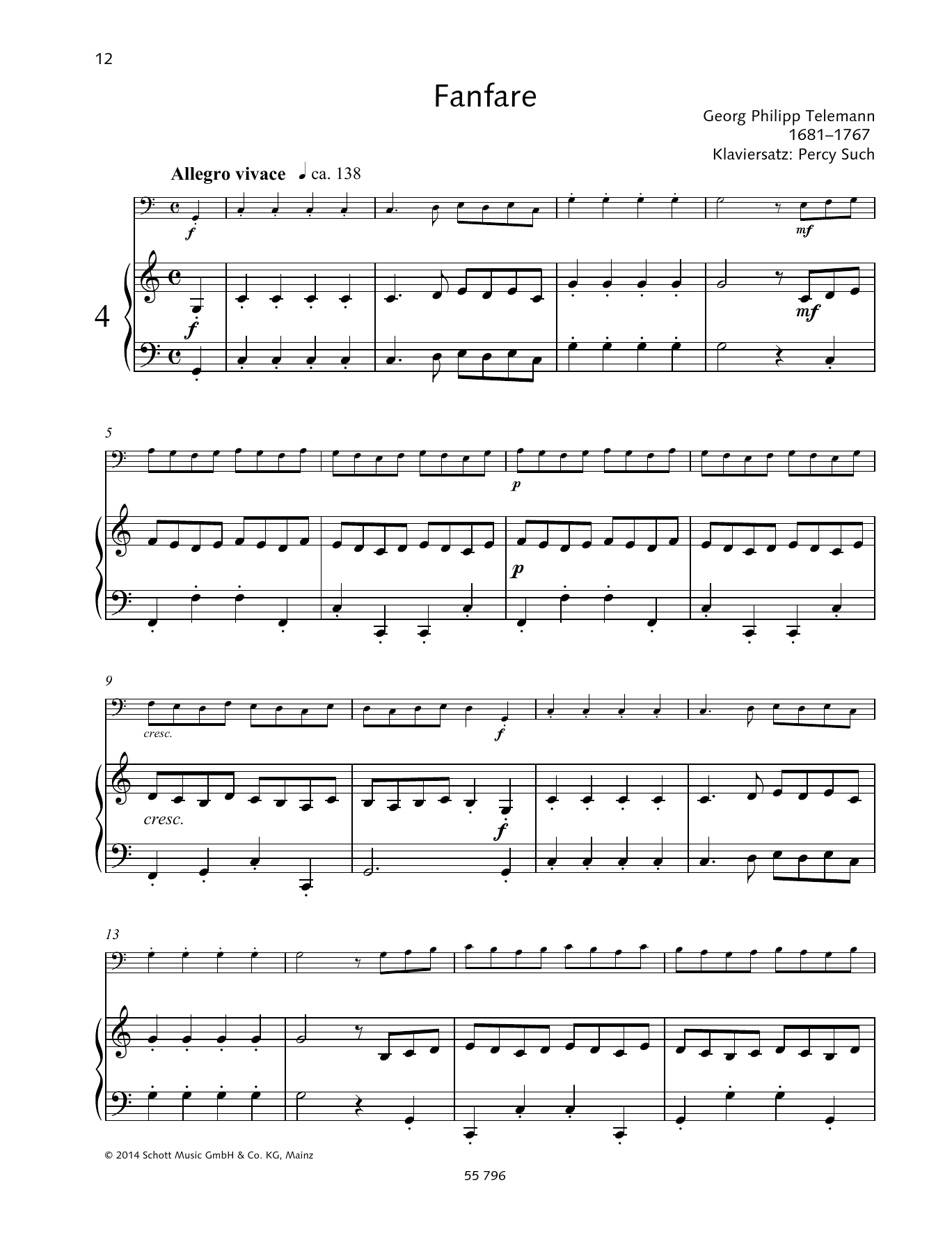 Georg Philipp Telemann Fanfare sheet music notes and chords arranged for String Solo