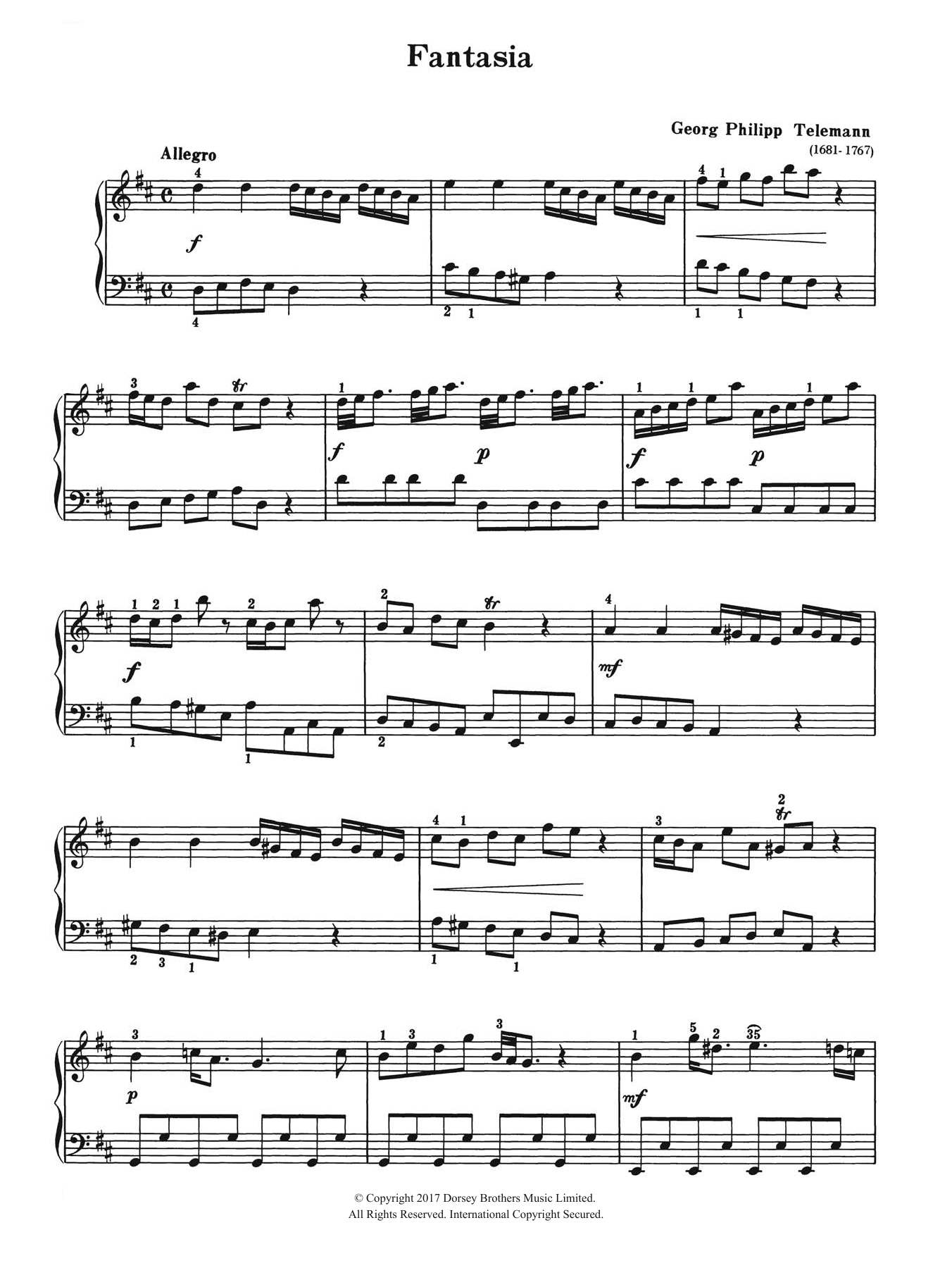 Georg Philipp Telemann Fantasia sheet music notes and chords arranged for Piano Solo