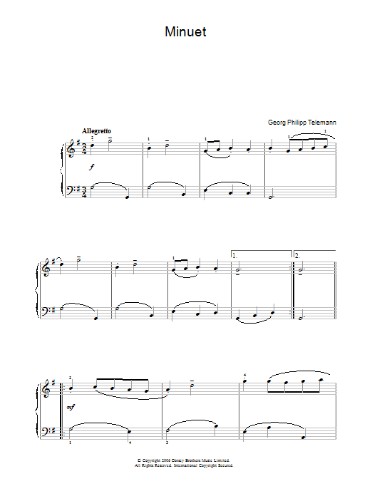 Georg Philipp Telemann Minuet sheet music notes and chords arranged for Piano, Vocal & Guitar Chords