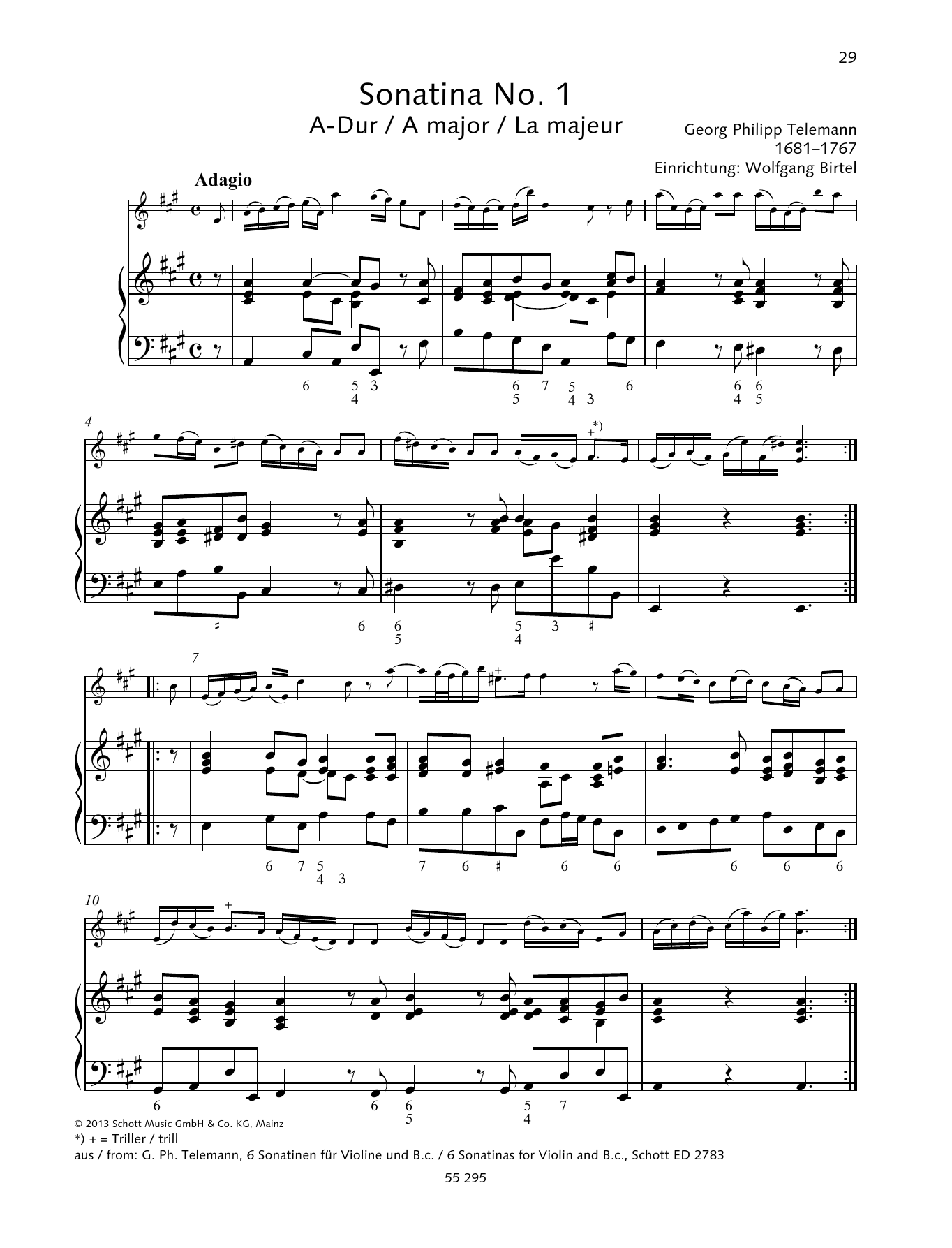Georg Philipp Telemann Sonatina No. 1 sheet music notes and chords arranged for String Solo