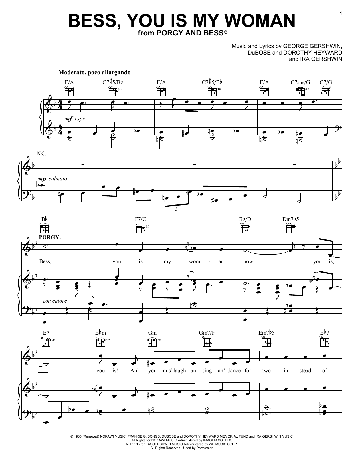 George & Ira Gershwin Bess, You Is My Woman sheet music notes and chords arranged for Piano, Vocal & Guitar Chords (Right-Hand Melody)