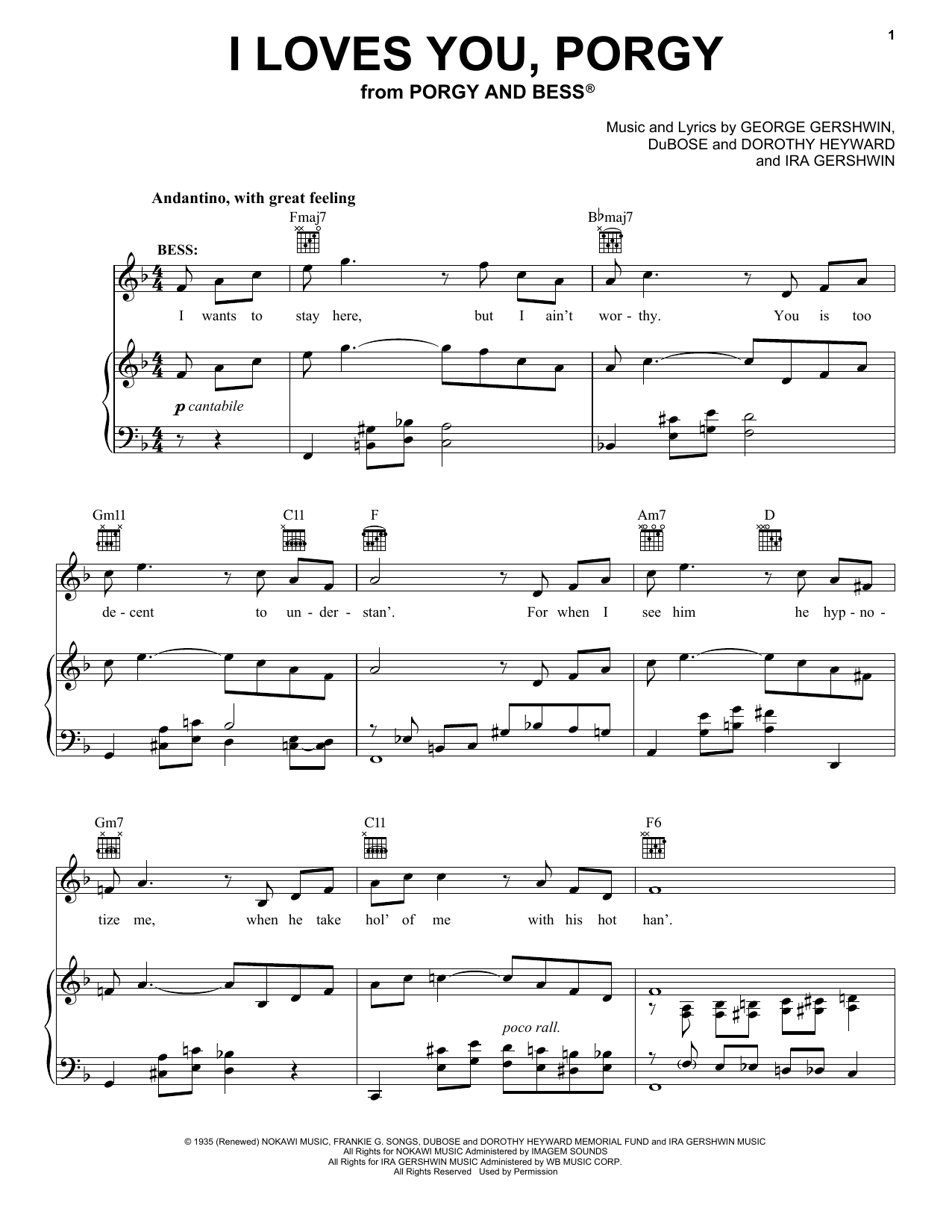George & Ira Gershwin I Loves You, Porgy sheet music notes and chords arranged for Piano, Vocal & Guitar Chords (Right-Hand Melody)