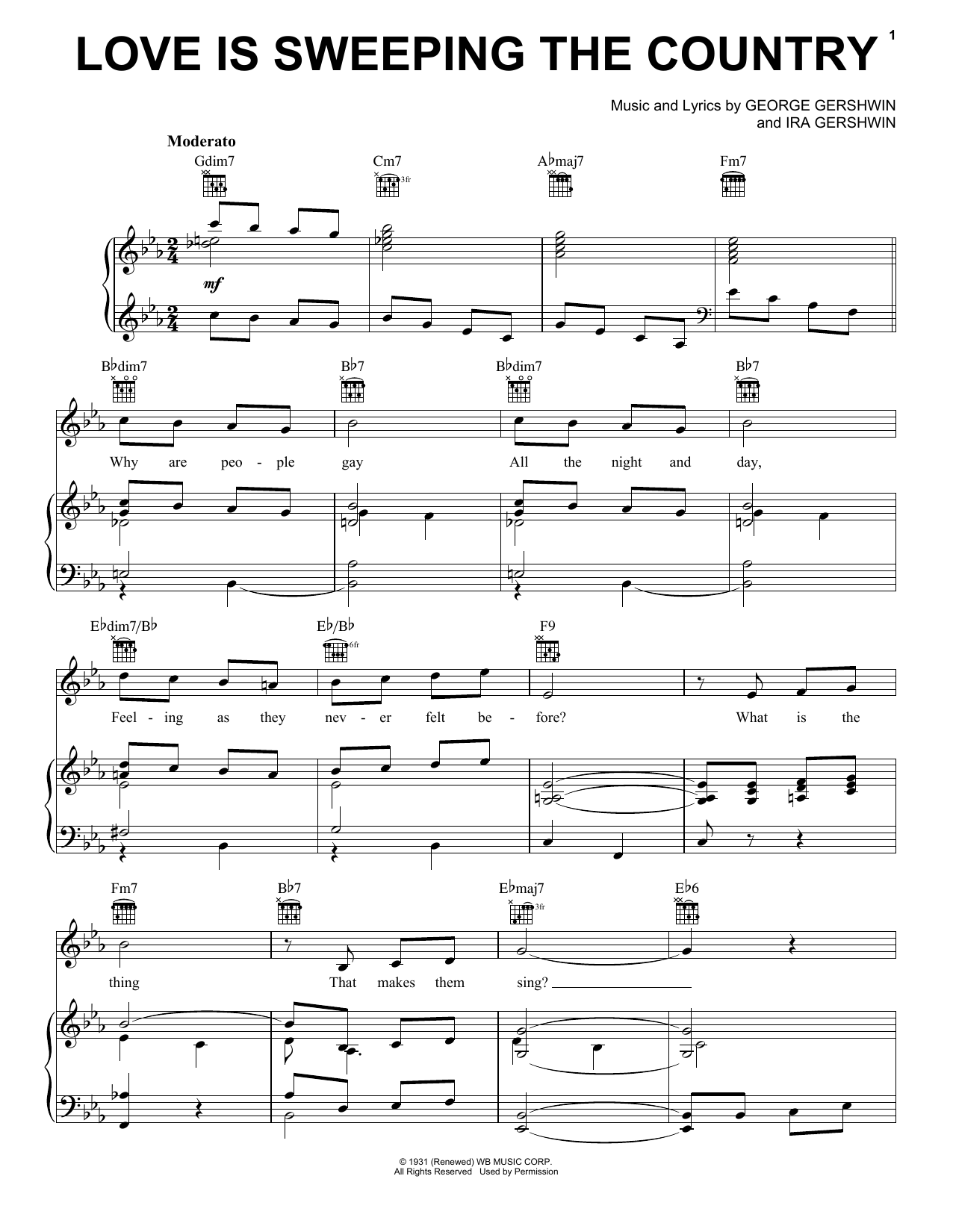 George & Ira Gershwin Love Is Sweeping The Country sheet music notes and chords arranged for Piano, Vocal & Guitar Chords (Right-Hand Melody)