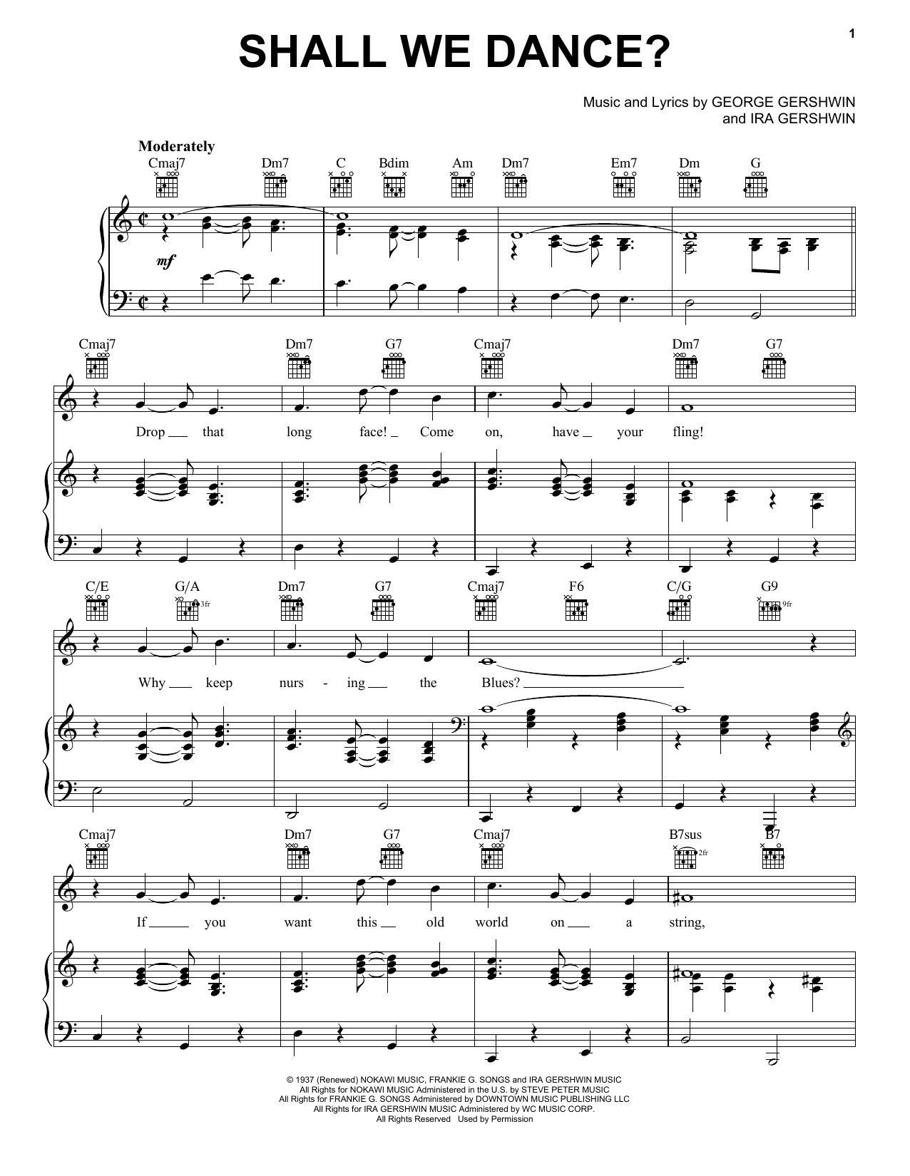 George & Ira Gershwin Shall We Dance? sheet music notes and chords arranged for Piano, Vocal & Guitar Chords (Right-Hand Melody)