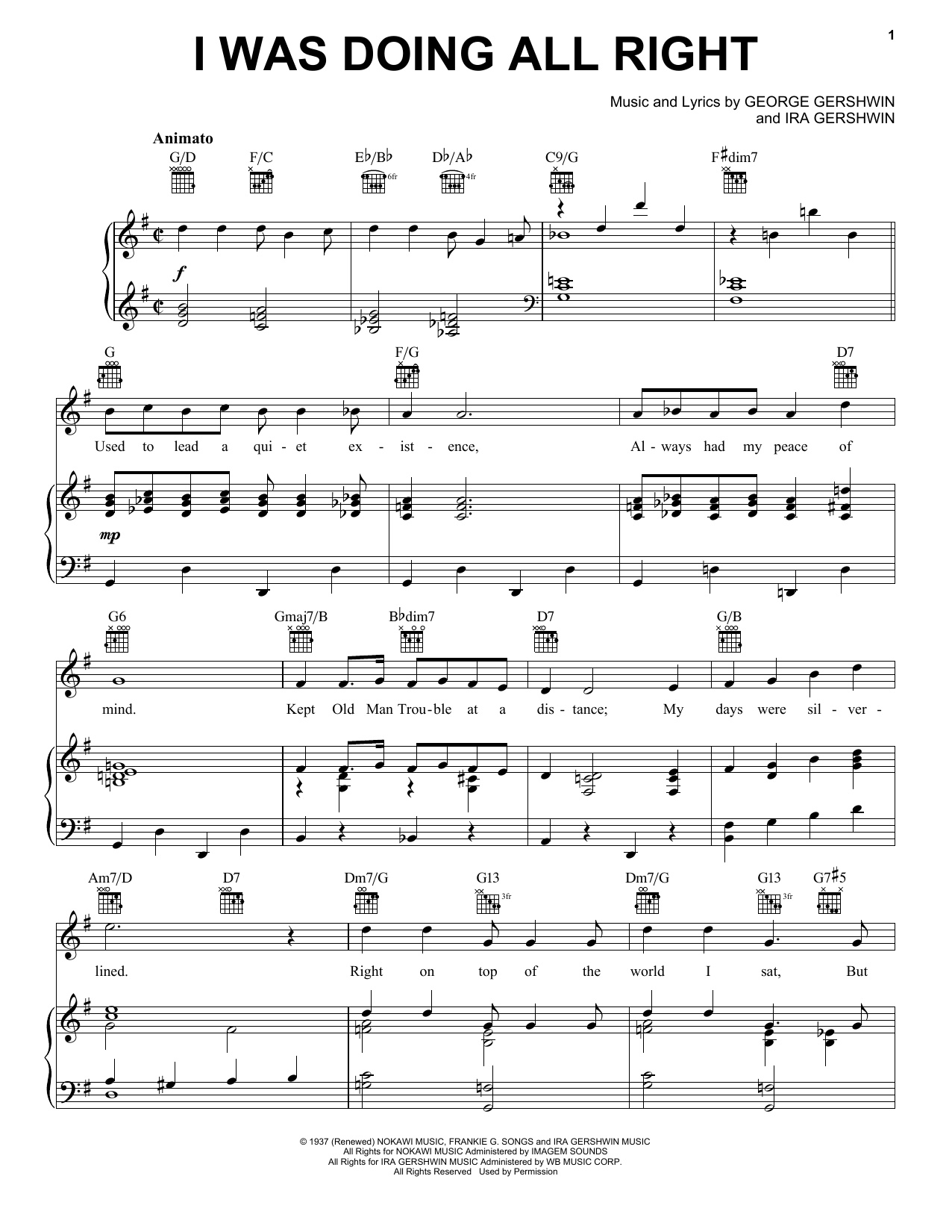 George and Ira Gershwin I Was Doing All Right sheet music notes and chords arranged for Piano, Vocal & Guitar Chords (Right-Hand Melody)