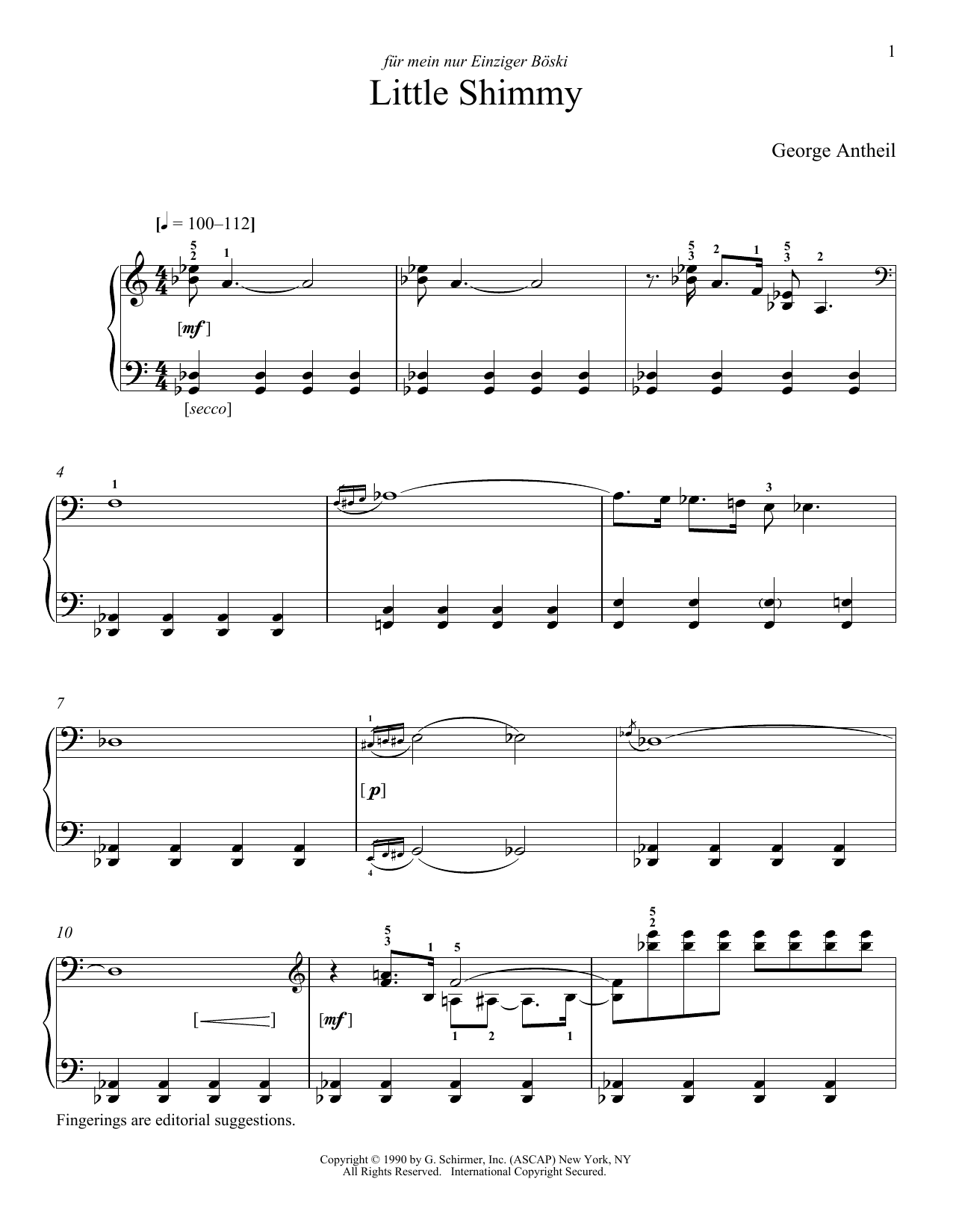 George Antheil Little Shimmy sheet music notes and chords arranged for Piano Solo