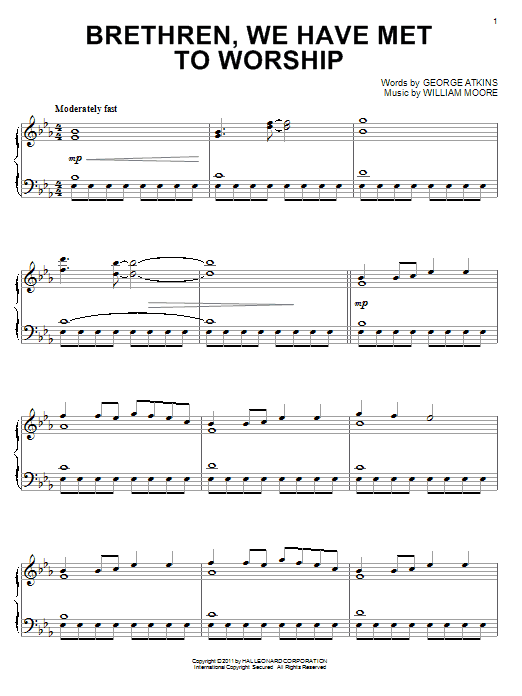 George Atkins Brethren, We Have Met To Worship sheet music notes and chords arranged for Piano Solo