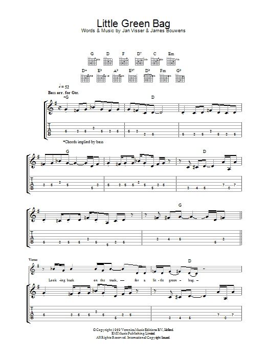 George Baker Little Green Bag sheet music notes and chords arranged for Guitar Tab