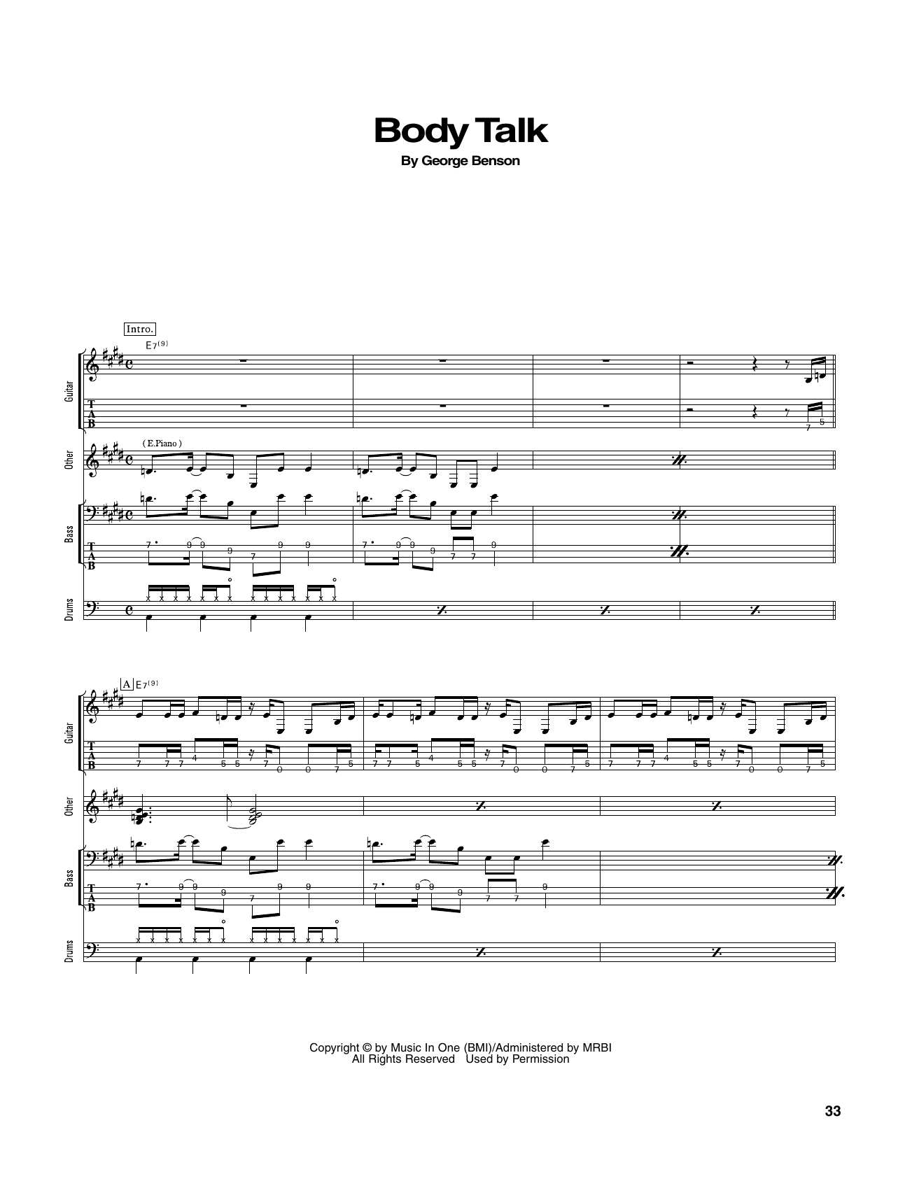 George Benson Body Talk sheet music notes and chords arranged for Transcribed Score