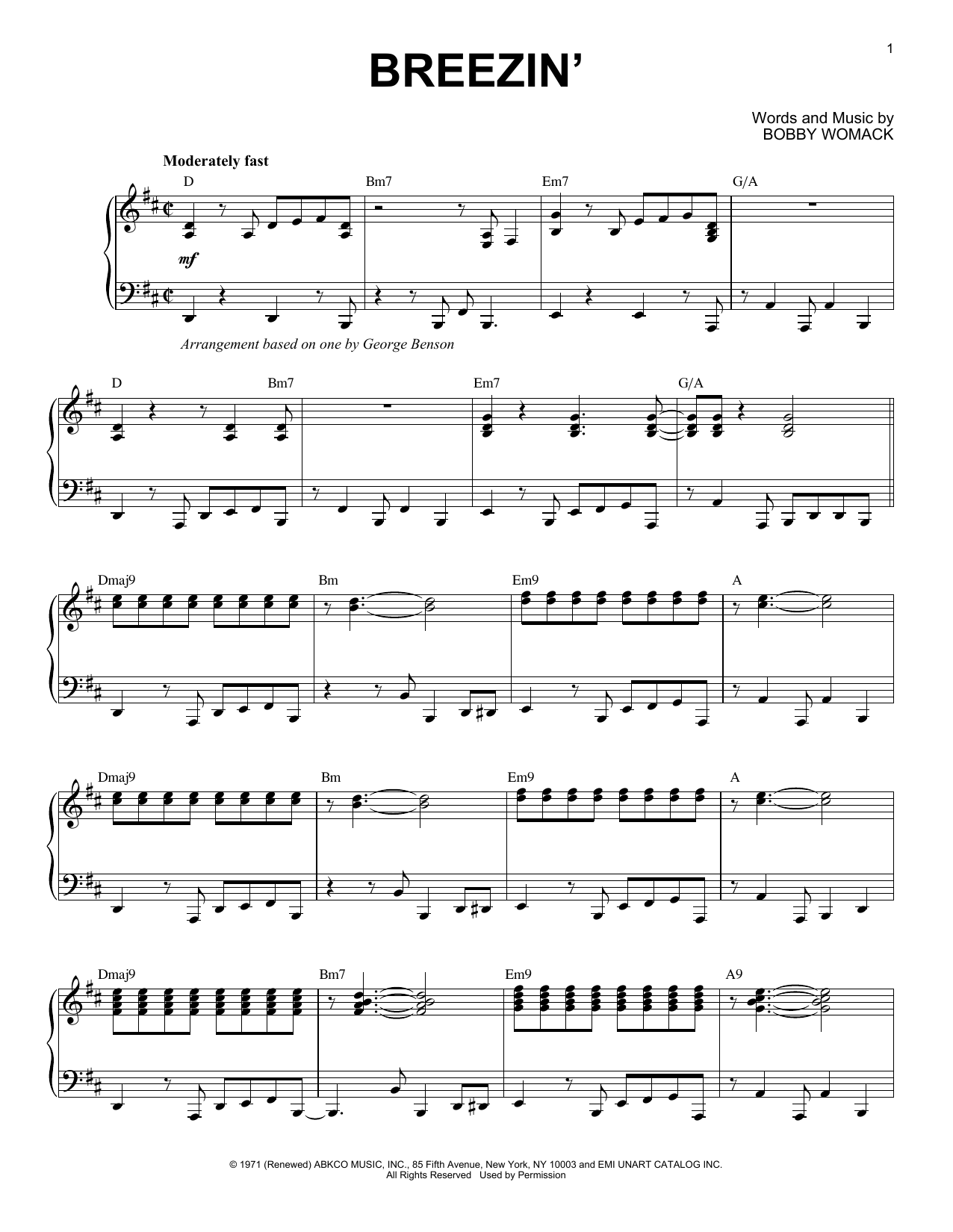 George Benson Breezin' sheet music notes and chords arranged for Piano Solo