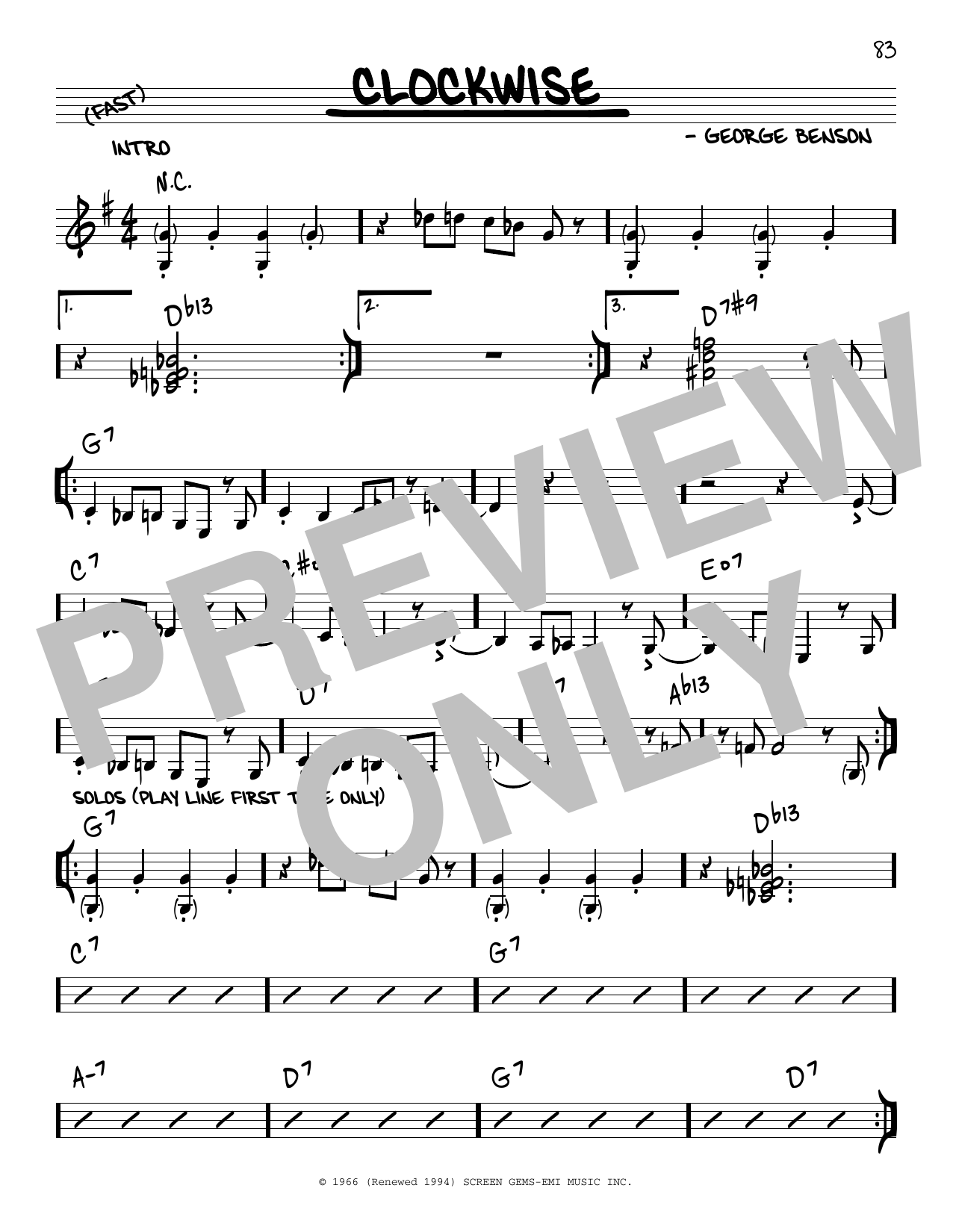 George Benson Clockwise sheet music notes and chords arranged for Real Book – Melody & Chords