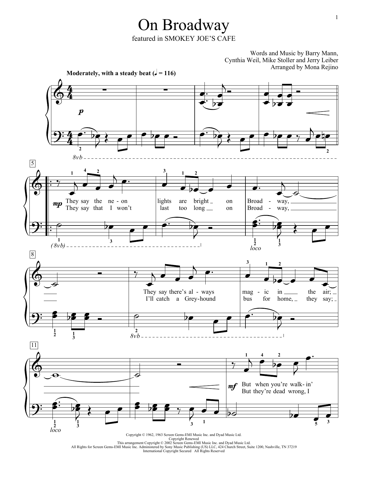 George Benson On Broadway (from Smokey Joe's Cafe) (arr. Mona Rejino) sheet music notes and chords arranged for Educational Piano