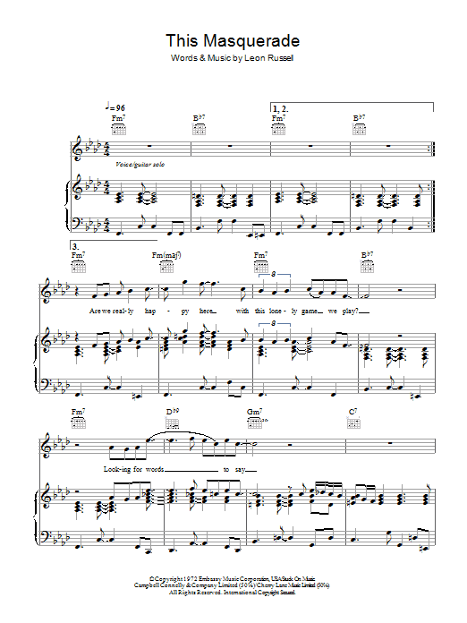 George Benson This Masquerade sheet music notes and chords arranged for Keyboard Transcription