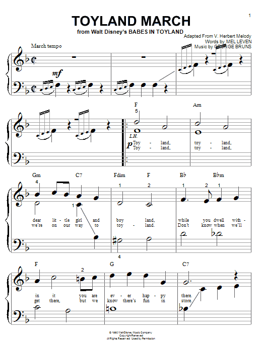 George Bruns & Mel Leven Toyland March (from Babes In Toyland) sheet music notes and chords arranged for Recorder Solo