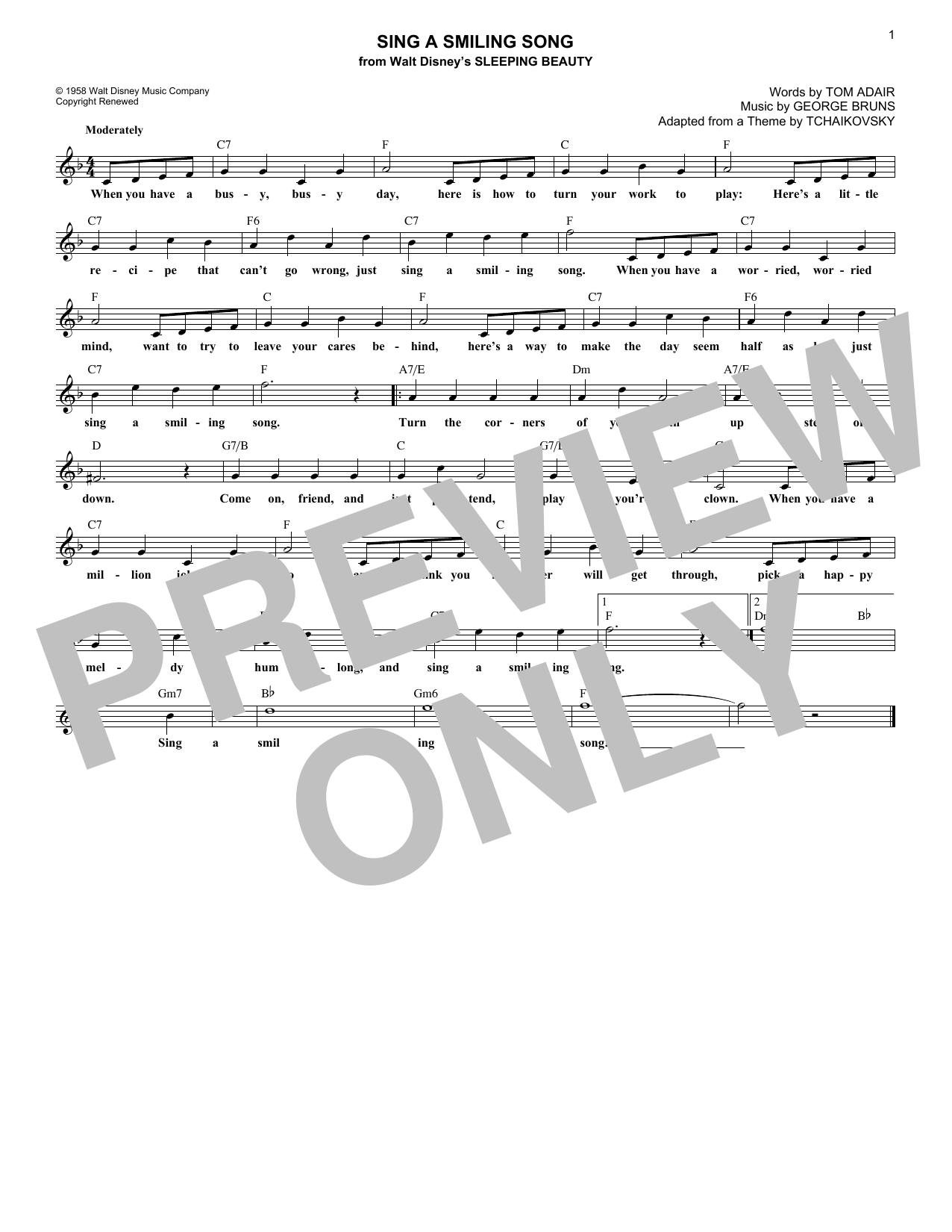 George Bruns Sing A Smiling Song sheet music notes and chords arranged for Lead Sheet / Fake Book