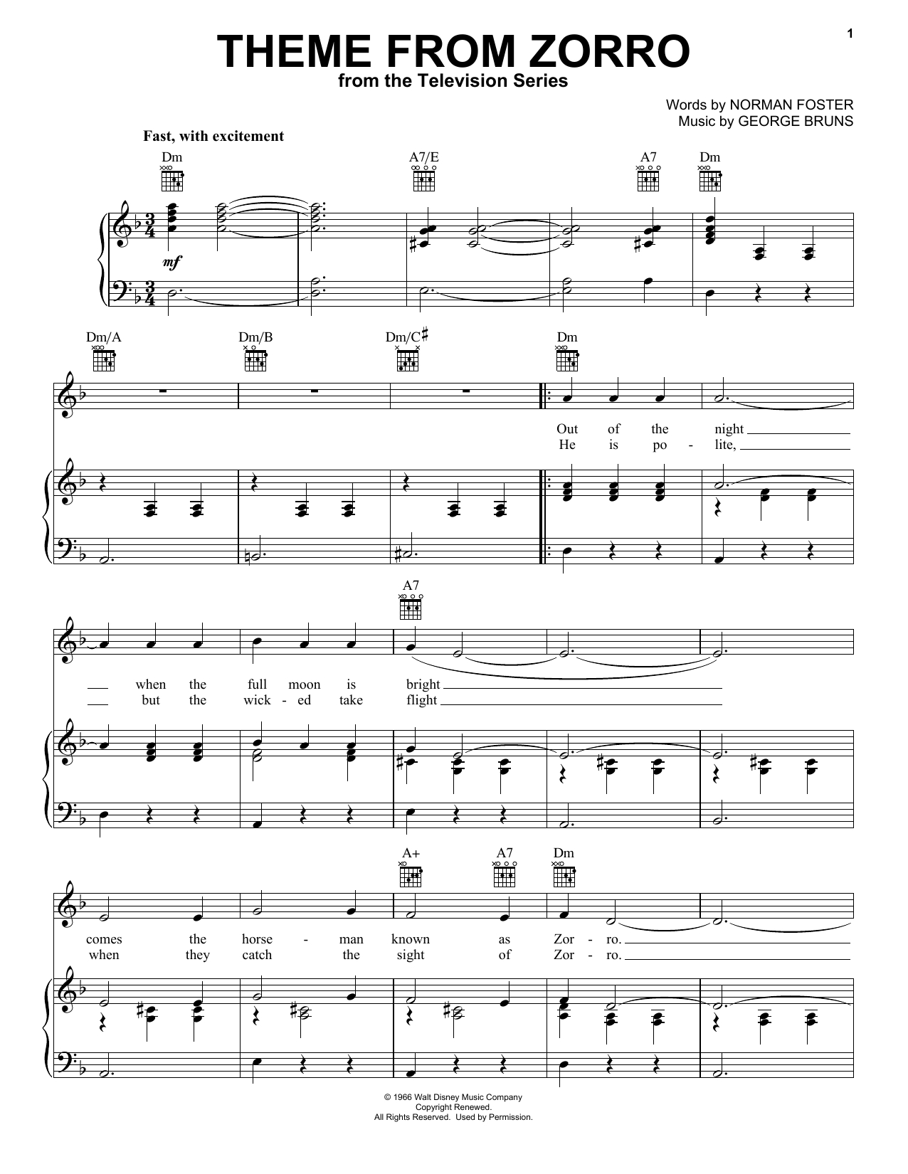 George Bruns Theme From Zorro sheet music notes and chords arranged for French Horn Solo