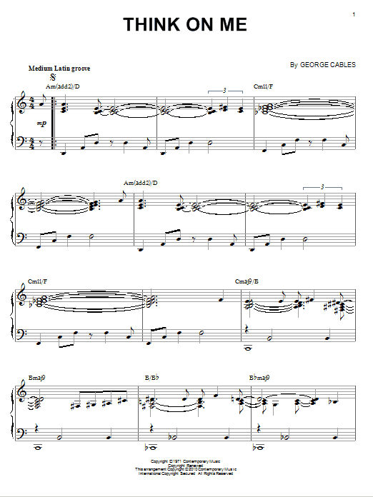George Cables Think On Me (arr. Brent Edstrom) sheet music notes and chords arranged for Piano Solo
