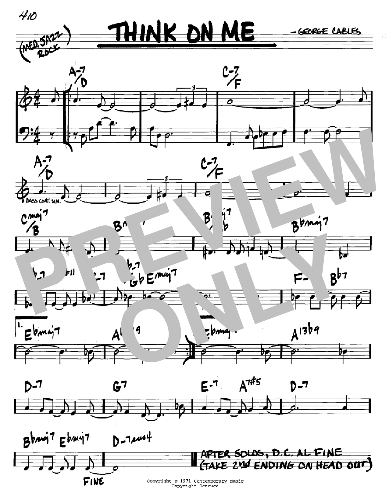George Cables Think On Me sheet music notes and chords arranged for Real Book – Melody & Chords – C Instruments